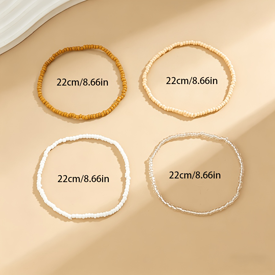 4pcs Women's Beaded Anklet Set, Multicolor Beaded Style